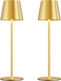 Cordless Table Lamp Rechargeable Gold - KK 2 Pack 5000mAH Battery Operated Lamp for Dining Table, 3 Color Stepless Dimming Wireless Lamp for Counter, Outdoor Patio, Touch Control, Water Repellent