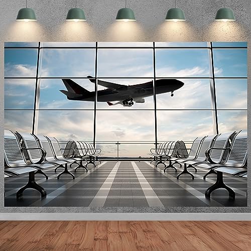 Airport Terminal Backdrop Airplane Airport Departure Lounge Photography Background 7x5ft Travel Party Banner Birthday Decortain Photo Shoot Props