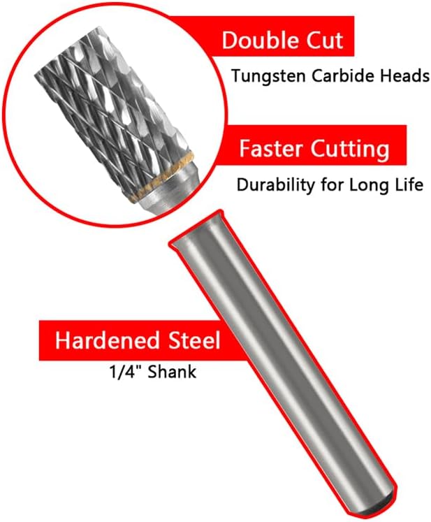 HIDOTOL Carbide Burr Set 1/4" Shank 10PC Tungsten Double Cut Carbide Rotary Burr Set for Metal and Wood Carving, Grinding, Polishing, Engraving, Drilling in Wooden Case.