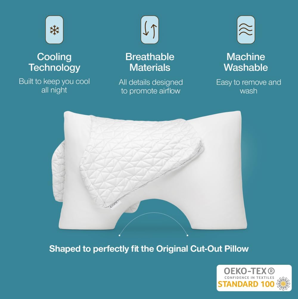 Coop Home Goods Cool Side Cut-Out Pillowcase, Queen Size Cooling Pillow Case for Hot Sleepers, Cut-Out Shape, Two-Sided Pillow Covers, Cozy Side & Cool Side, Ultra Soft Lulltra Cool Technology