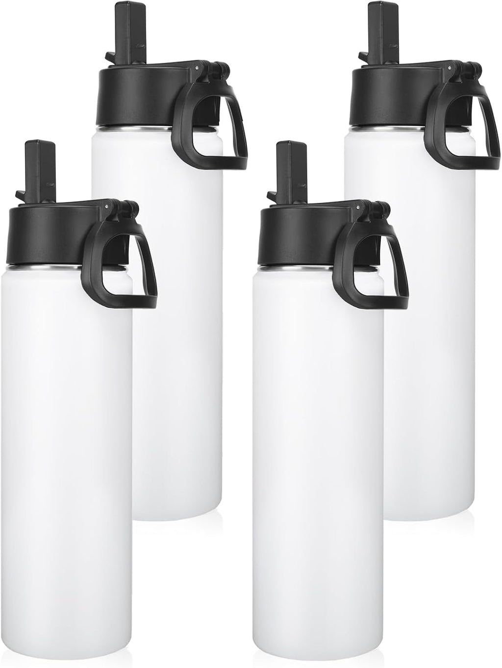 Neihepal 22 oz Insulated Water Bottles Bulk, Double Walled Vacuum Stainless Steel Water Bottle Multipack with Leak Proof Straw Lid for Men, Adults, Kids, Gym, Sports (White,4 Pack)
