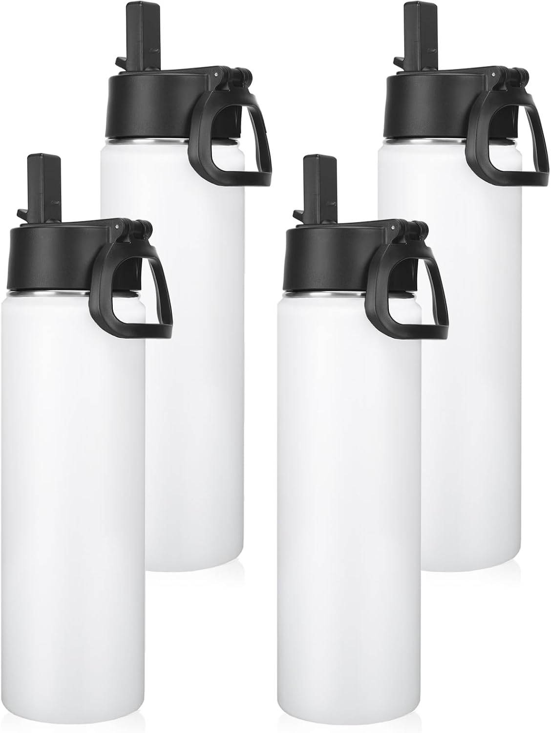Neihepal 22 oz Insulated Water Bottles Bulk, Double Walled Vacuum Stainless Steel Water Bottle Multipack with Leak Proof Straw Lid for Men, Adults, Kids, Gym, Sports (White,4 Pack)
