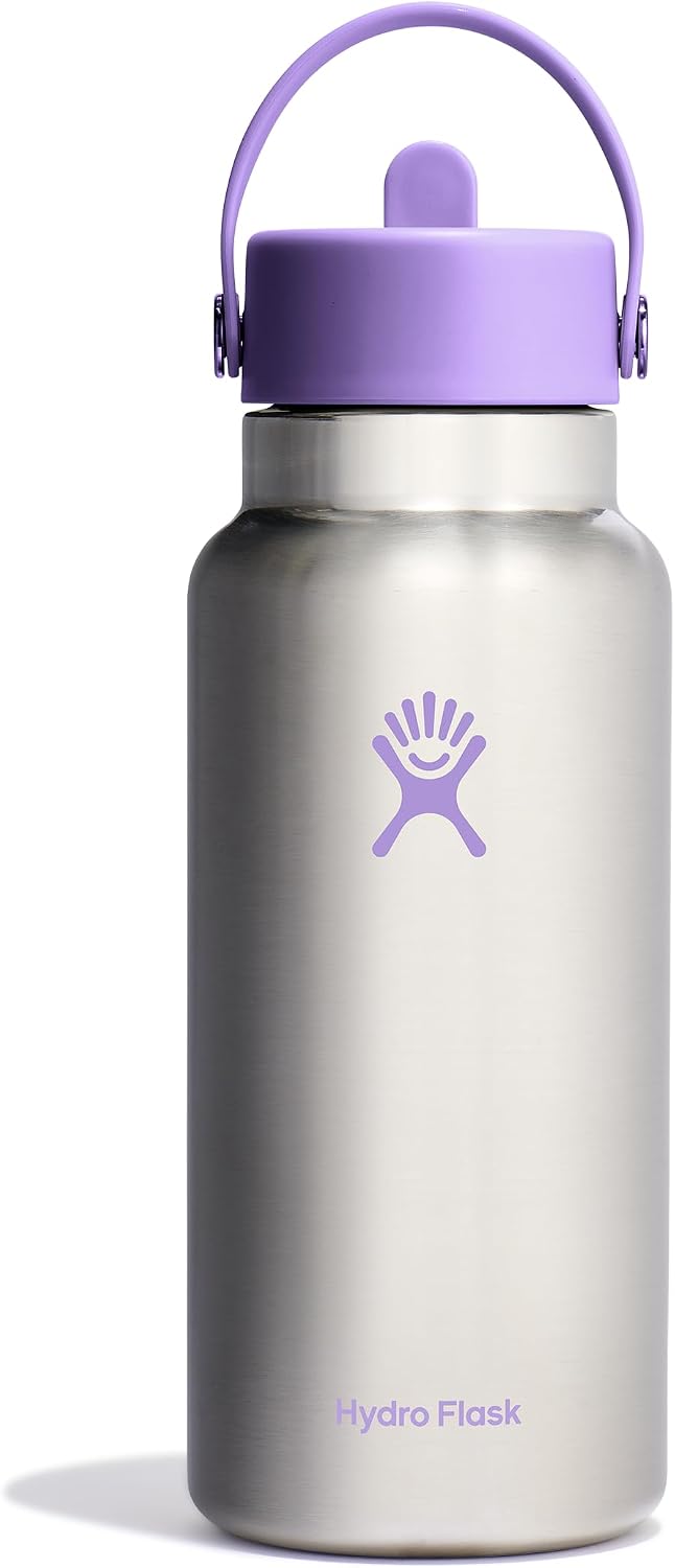 Hydro Flask Water Bottle - Insulated Stainless Steel - Wide Mouth Flex Straw Lid, Non Spill, Leakproof and Refillable in Agave 32 Oz