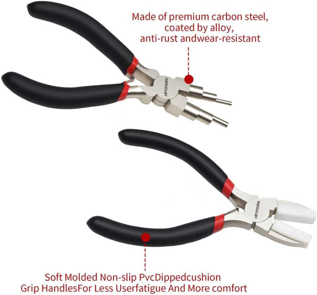 WISEUP Jewelry Pliers Set - 6 in 1 Bail Making Plier, Making Nylon Plier