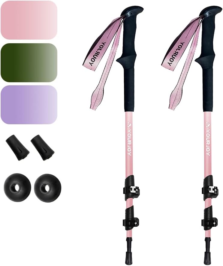 Hiking Trekking Poles, Macaron Colors 2 Pack Anti Shock, Adjustable, Collapsible Hiking Poles for Trekking or Walking, Lightweight Aluminum Sticks