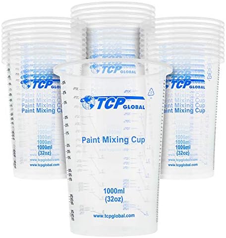 TCP Global 32 oz. (1000ml) Graduated Plastic Mixing Cups (Box of 25)
