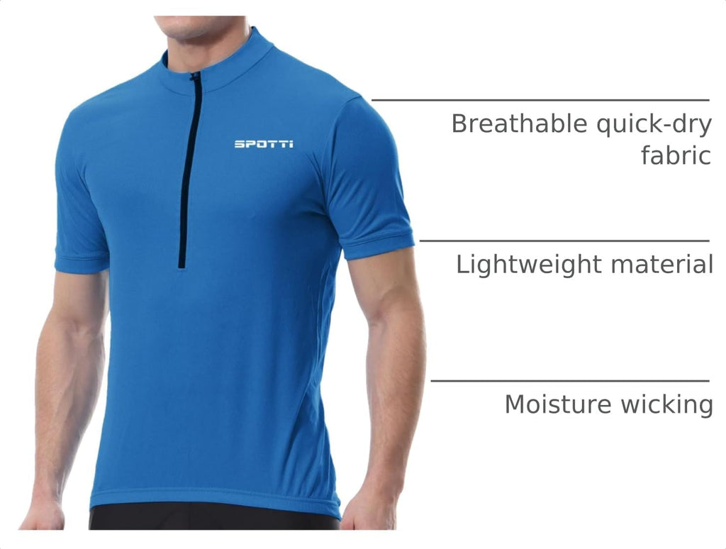 Spotti Men's Cycling Jersey Short Sleeve Half-Zip Bike Shirt, 4 Pockets