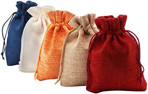 SumDirect Small Burlap Gift Bags 20 Pcs Mixed Color Jewelry Pouches with Drawstring Reusable Linen Gift Bags for Wedding, Party, Valentine, Christmas 3.7x5.5 inch