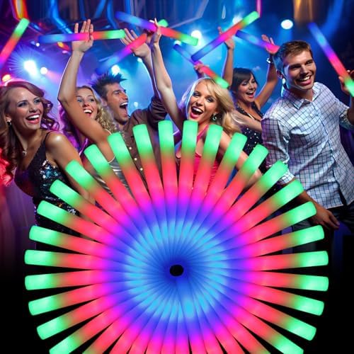 wellent 225 Foam Glow Sticks, Foam Light Up Sticks Party Supplies with 3 Mode Colorful Flashing, Glow Sticks Bulk Party Pack, Led Foam Sticks for Birthday, Wedding, New Year, Carnival, Concert