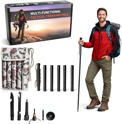 Trekking Poles Hiking Stick with Camping Essentials Kit - Hiking Poles Collapsible Lightweight for Camping, Mountaining -Hiking Backpack Walking Stick with Compass, Bag - Backpacking Essentials