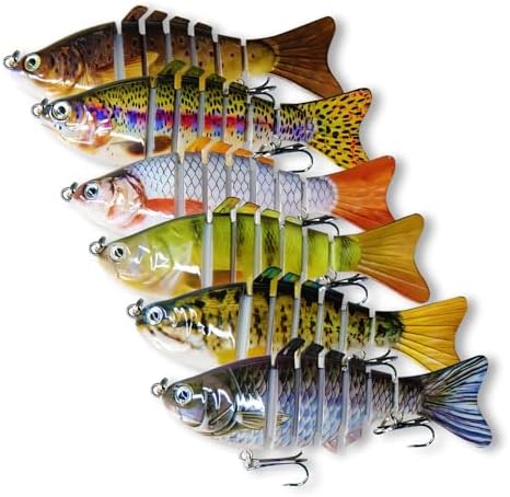 6PCS Fishing Lures for Freshwater and Saltwater with case,Slow Sinking Multi Jointed Swimbaits, Lifelike Lures for Bass Trout Crappie Walleye Pike
