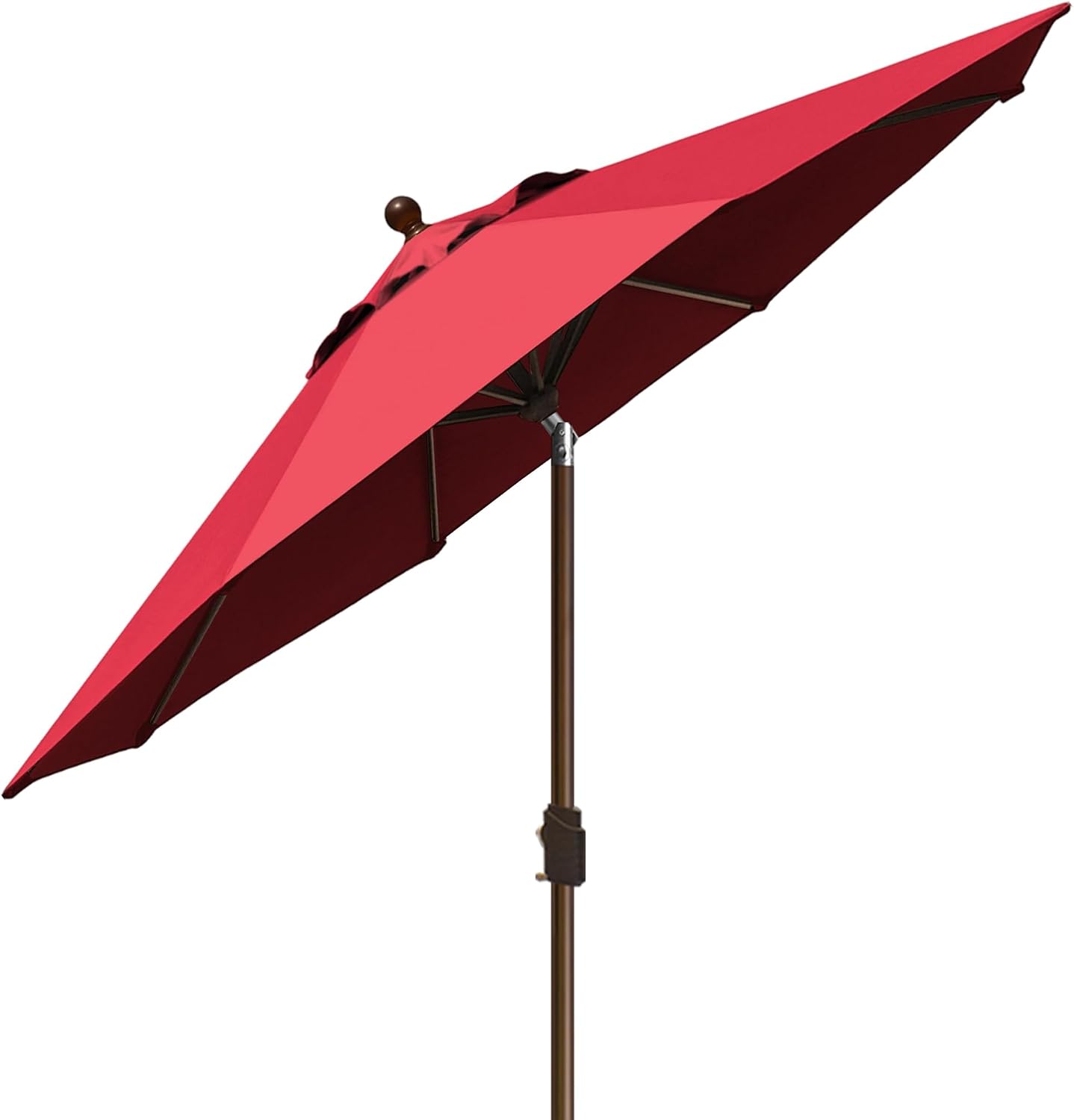 EliteShade USA 10-Year-Non-Fading 9Ft Market Patio Umbrella, UPF 50+ UV Protection Performance Sun Umbrella, Heavy Duty Commercial Grade Outdoor Table Umbrella with Crank & Tilt, Windproof Vented Top for Garden, Pool, Deck and Outdoor Playsets, Logo Red