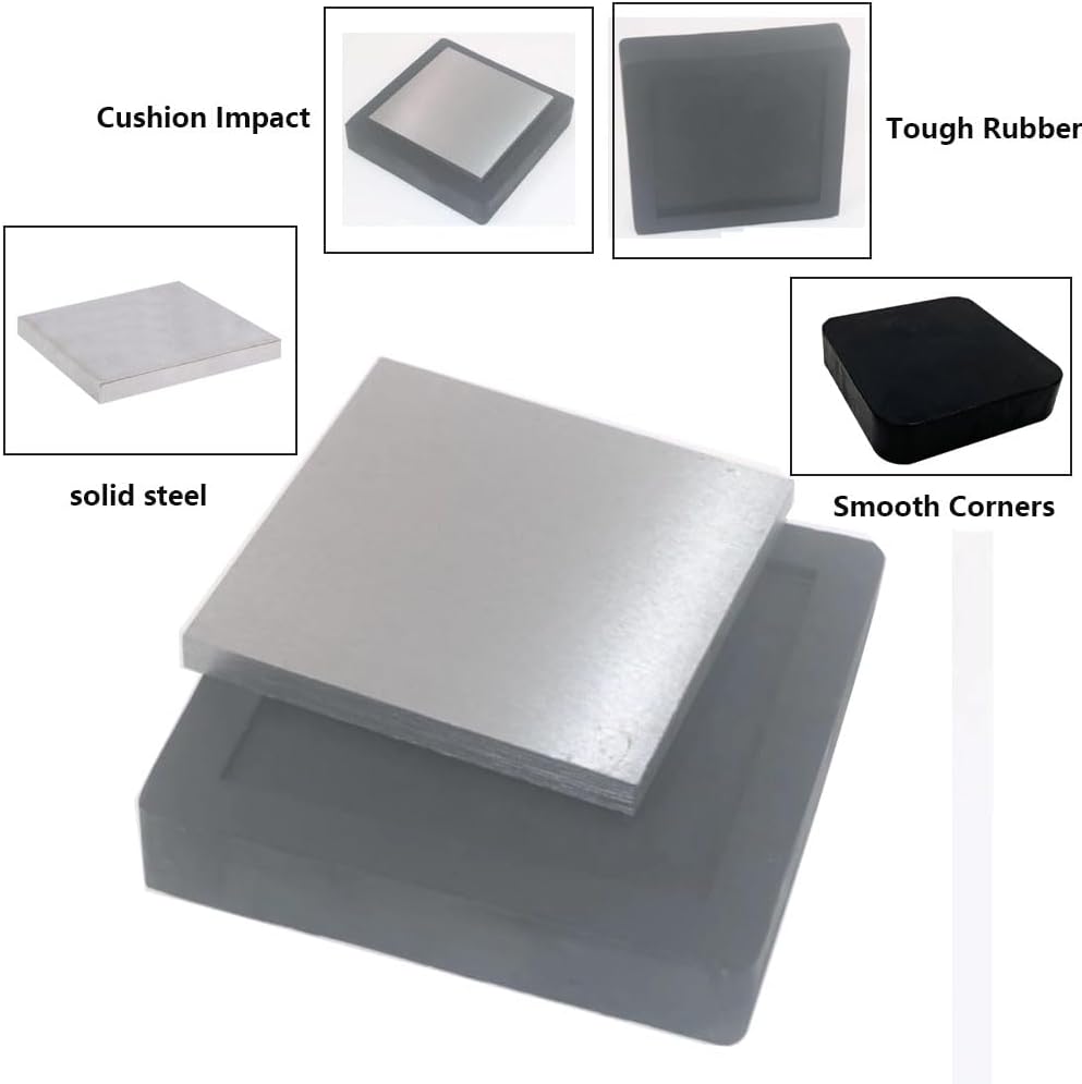 Steel Bench Block Flat Anvil Jewelers Tool with Rubber Block and Stamping Hammer for Jewelry Repairing, Metal Stamping