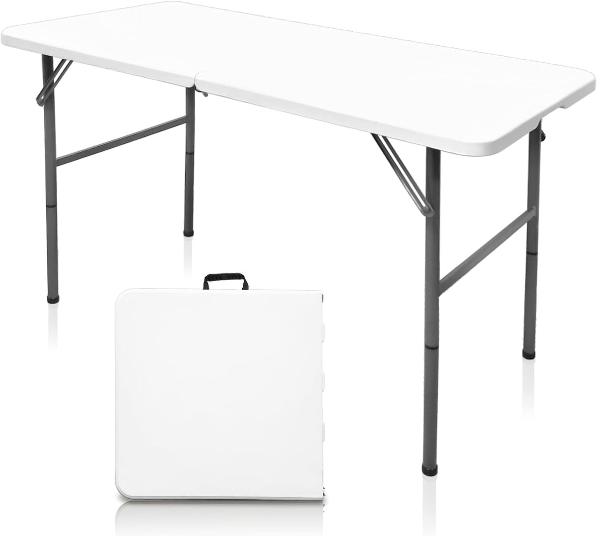 Gocamptoo 4FT Folding Table with Stretch Table Cover,Heavy Duty Plastic Portable Folding Table, 48" Indoor Outdoor Foldable Utility Table for Party, Picnic, BBQ, Buffet, Vendor Booth & Camping （White)
