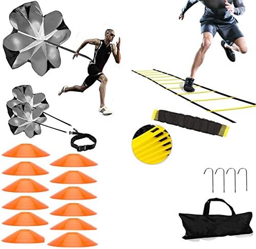 Agility Ladder, Speed Ladder, Speed Training Equipment Set, 20ft Agility Ladder, 12 Soccer Cones, Running Parachute, Basketball Football Soccer Training Equipment for Kids, Youth, Adults