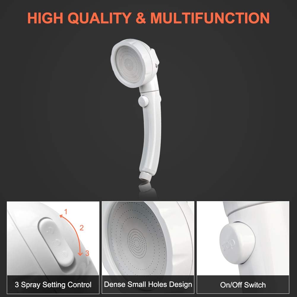 CAMPLUX Handheld Shower Head with 5 FT Hose, 3-Setting Portable Spray Shower Head, High Pressure Shower Head with ON/Off Switch