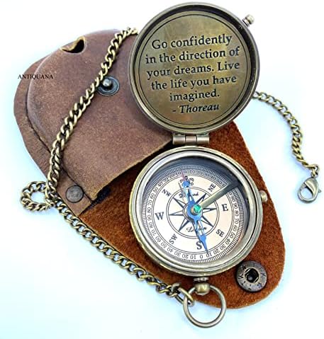 Brass Compass Unique Print Go Confidently Quote Compass With Leather Case Antique Brass Compass With Chain A Great Gift Item For Your Loved Ones Hikers And Traveler By