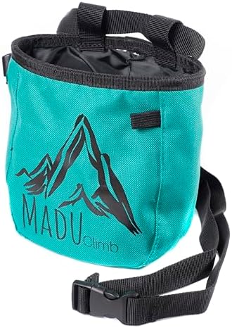 Chalk Bag for Rock Climbing – Chalk Pouch with Zippered Pocket, Brush Holder, Fleece Lining & Drawstring Closure – Turquoise Bag