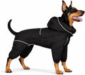 LOVELONGLONG Waterproof Dog Raincoat with Removable Hood – Outdoor Full Body Dog Jacket, Windproof Snowproof Shell Suit – All Season Pet Rain Gear Black 3XL