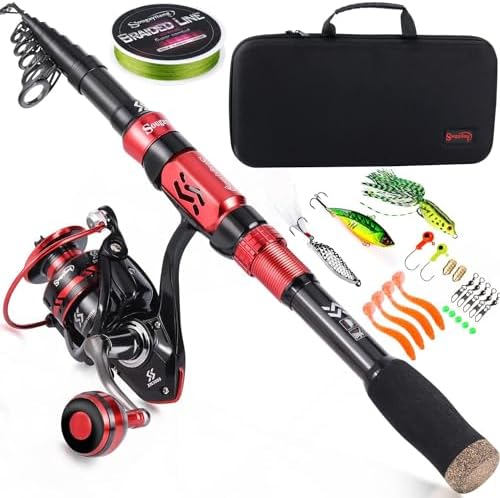 Sougayilang Fishing Rod and Reel Combo Set with Telescopic Fishing Pole Fishing Accessories and Carrier Bag for Saltwater Freshwater-2.1M Rod 2000 Reel with Bag