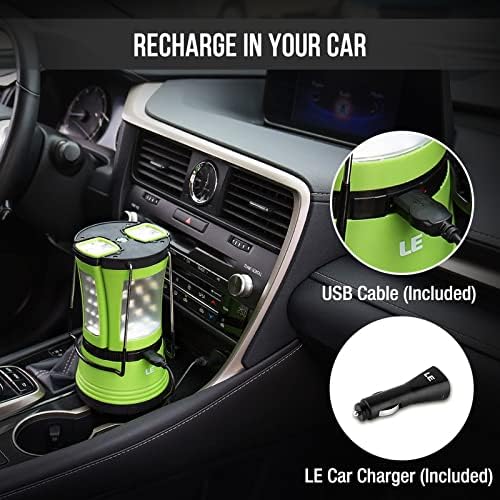 LE LED Camping Lantern Rechargeable, 600LM, Detachable Flashlight, Camping Essentials, Perfect Lantern Flashlight for Hurricane Emergency, Hiking, Fishing and More, USB Cable and Car Charger Included