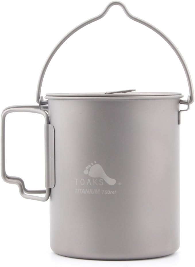 TOAKS Titanium 750ml Pot with Bail Handle for Ultralight Camping, Backpacking Cookware and Mug