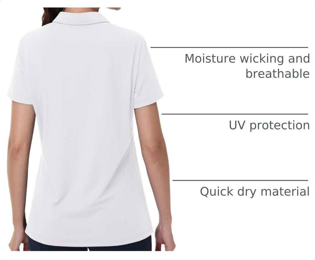MAGCOMSEN Women's Golf Shirts Short Sleeve Polo Collared Shirt V Neck Quick Dry Sun Protection UPF 50+ Tennis Top