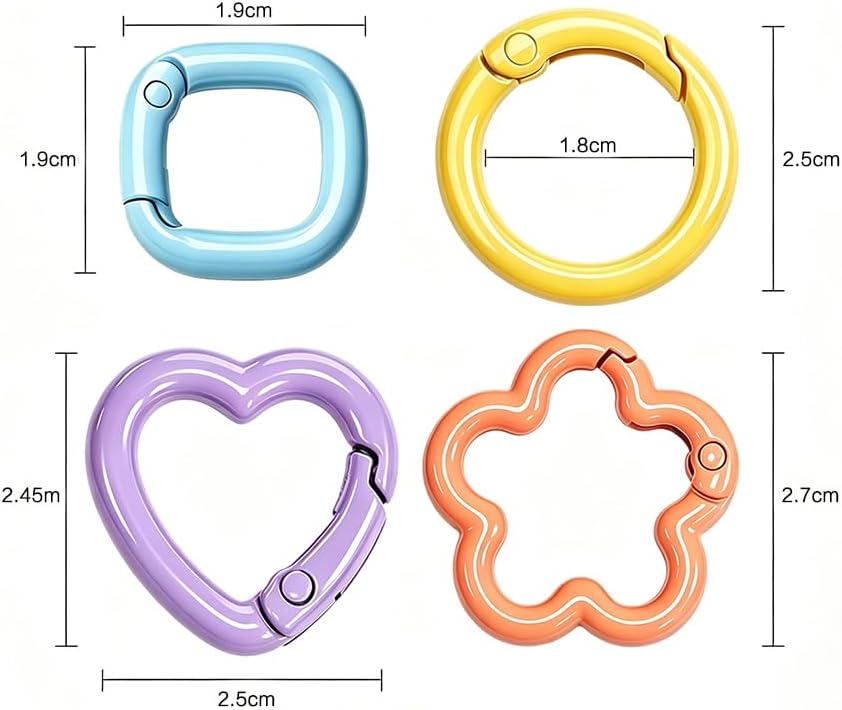 40PCS Carabiner Keyring Clips Metal Keychain Key Chain Rings 4 Shapes, Colorful Spring Snap Hooks for DIY Keychains Accessory Bag Charm Purses Making