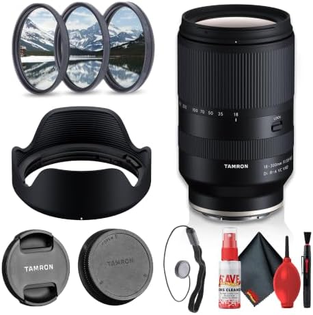 Tamron 18-300mm F3.5-6.3 Di III-A VC VXD All-in-One Zoom Lens for Sony E APS-C Mirrorless Cameras, Image Stabilization, Fast Autofocus for Travel + Lens Filter Kit + Cap Keeper (4pc Bundle)