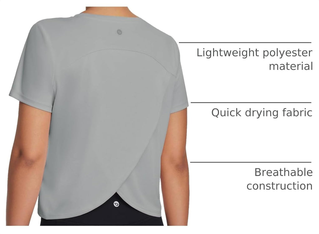 baleaf Women's Athletic Running Shirts Short Sleeve Crop Tops