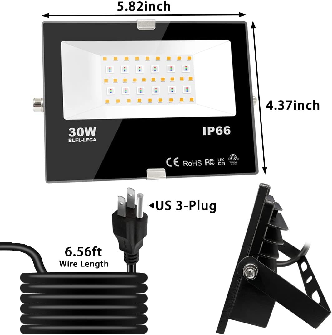 LED Flood Light Outdoor 30W, 300W Equivalent Smart RGB Landscape Lighting