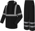 Rain Jacket, High Visibility Rain Coat and Pants, Waterproof Raincoat with Hood, Lightweight Rain Suit for Outdoor Activities, Rain Ponchos for Adults Reusable, Men Women, Black B, XXL-3XL