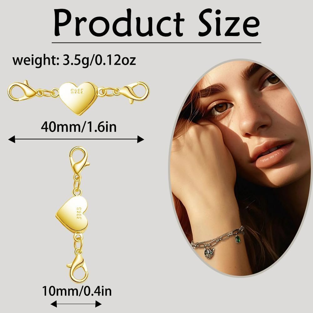 Magnetic Jewelry Clasps Set, Gold and Silver, 12 Pack Rose and Heart Design, Necklace Bracelet Closures with Rhinestone Accents (12PCS Golden Silvery)