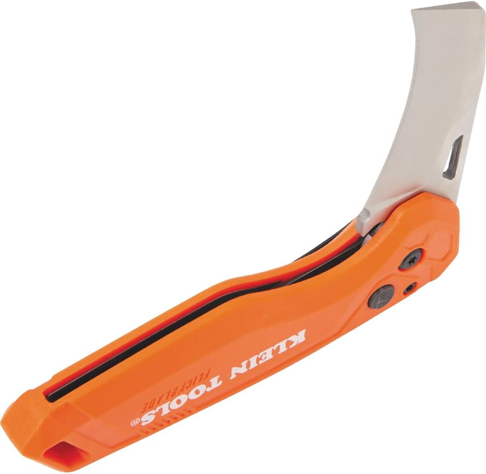 Klein Tools 44321 Folding Utility Pocket Knife, Compact EDC with Hawkbill Knife Blade, Button Lock, Pocket Clip, and Tether Hole