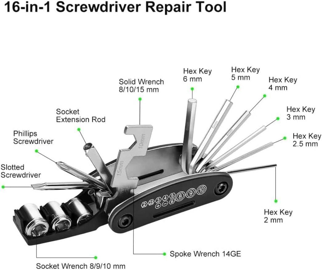30PCS Bike Repair Kit,16 in 1 Multitool for Ebikes