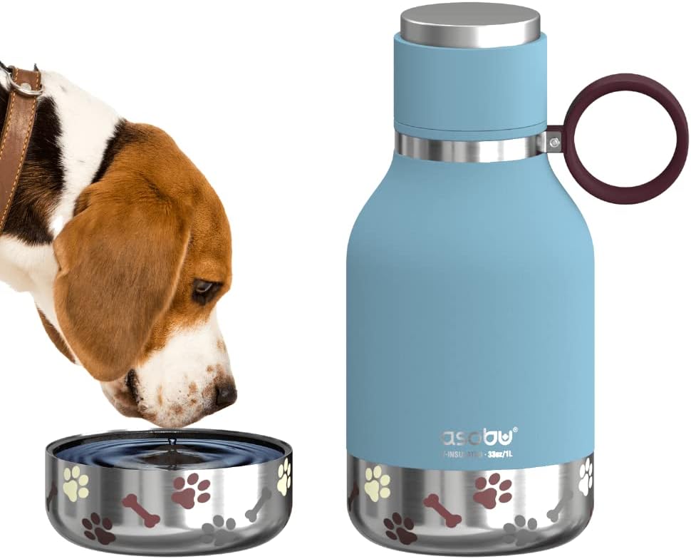 Asobu Buddy Bottle a Stainless Steel Insulated Water Bottle for with Removable Dog Water Bowl and Dog Food and Treat Storage Bowl (Burgundy, 37 Oz Water Bottle with Bowl)