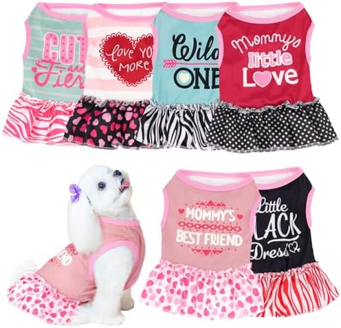 6 Pack Girl Dog Clothes Pet Dress Shirt Female Cute Dog Sundress Puppy Summer Apparel Clothes Outfits with Ruffles for Pets Cats(Extra Small)