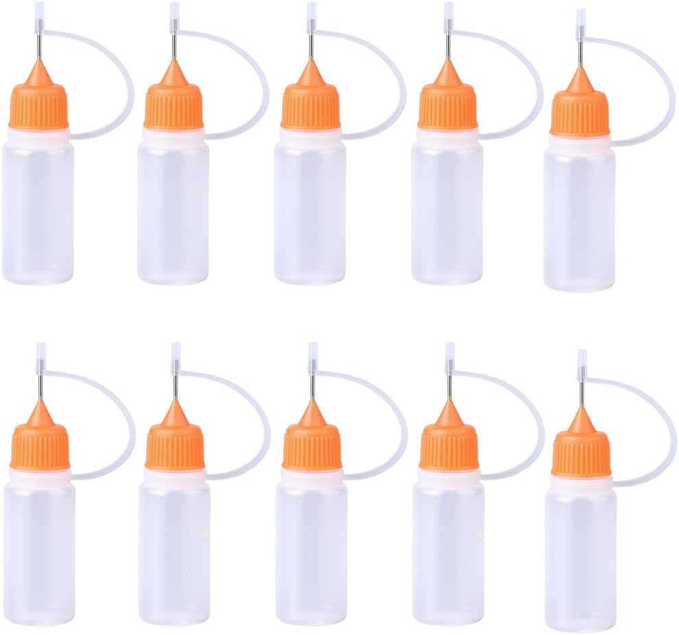 GORGECRAFT 10PCS 10ML Precision Needle Tip Applicator Bottle Translucent Plastic Squeeze Glue Dropper Bottles with Metal Fine Tip for Ink Liquid DIY Paper Quilling Craft Acrylic Painting (Orange)