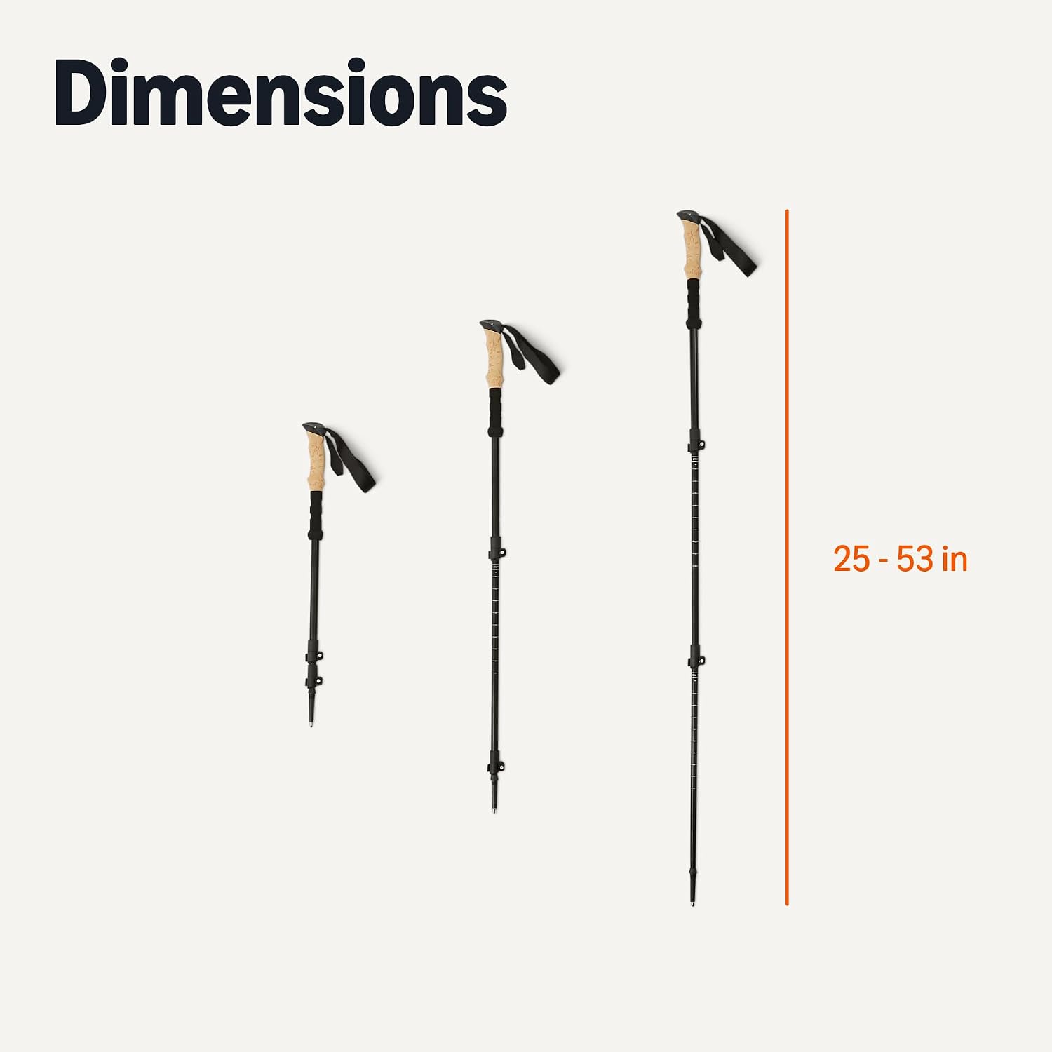 Amazon Basics Trekking Poles, Lightweight Collapsible Hiking Sticks with Quick Lock, EVA Grip & All-Terrain Accessories, Adjustable Aluminum, Black, 53in