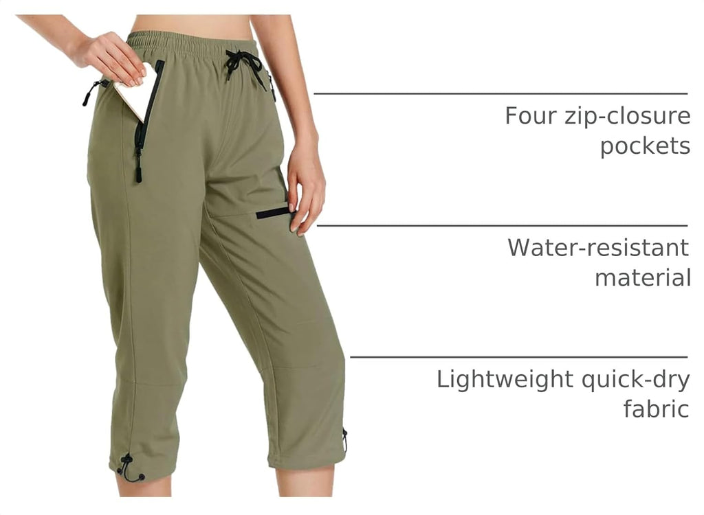 Ksmien Women's Hiking Cargo Capri Pants Quick Dry with Zipper Pockets