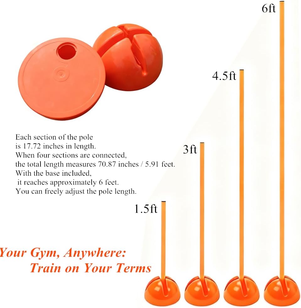 6PCS 6FT Adjustable Soccer Agility Training Poles, Soccer Agility Training Equipment with 20 ft Speed Ladder, 12 Disc Cones and Weighted Jump Ropes, Speed & Agility Turf Training Poles Drills