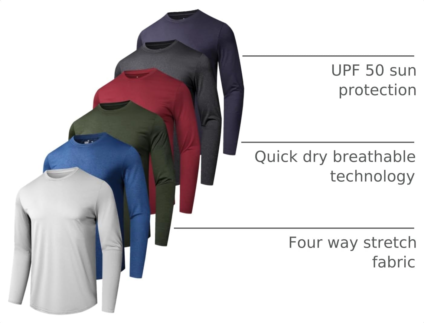OYGSieg 6/7 Pack Men's Quick Dry Long Sleeve UPF50+ Sun Shirts