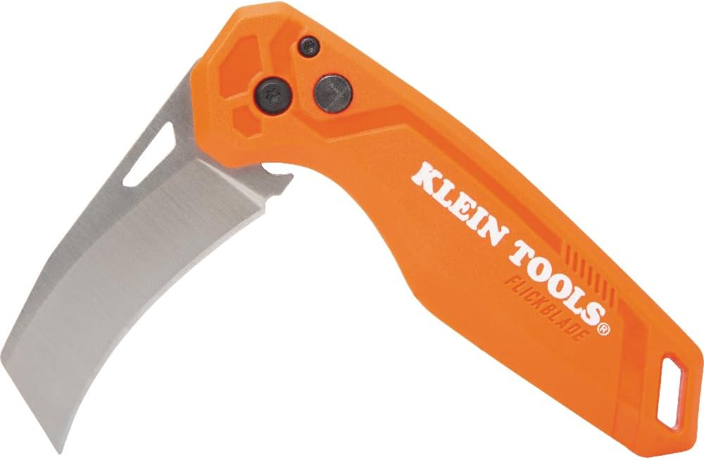 Klein Tools 44321 Folding Utility Pocket Knife, Compact EDC with Hawkbill Knife Blade, Button Lock, Pocket Clip, and Tether Hole