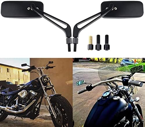 Motorcycle 8mm 10mm Rectangle Rear View Side Mirrors for Cruiser Chopper Honda Yamaha Suzuki-Black (black)