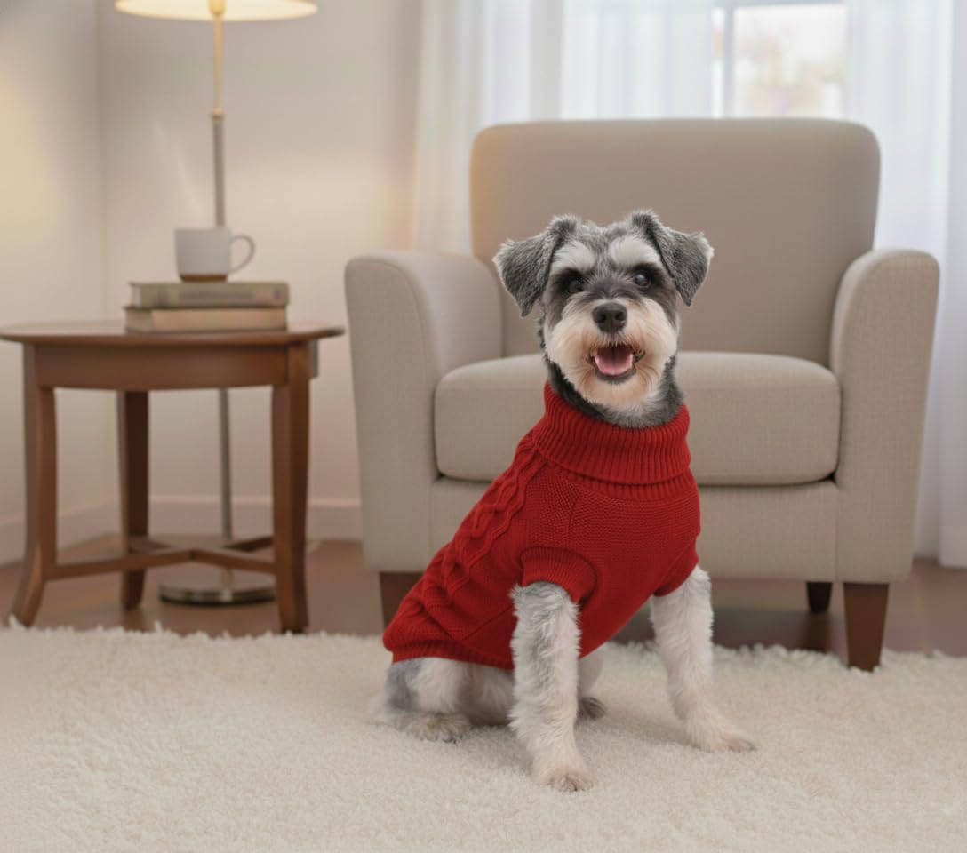 Small Dog Sweaters, Soft Knit Cold Weather Turtleneck Dog Clothes, Lightweight Warm Puppy Sweater for Chihuahua, Dachshund, Shih Tzu, Yorkie (Red, M)