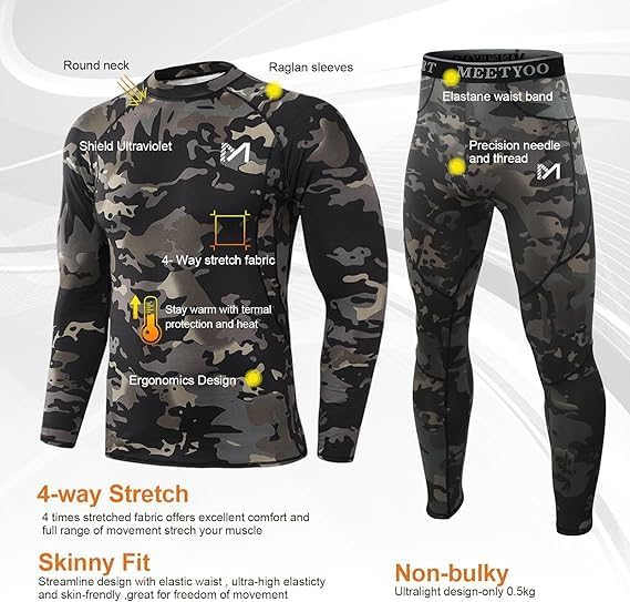 MEETYOO mens Men's Thermal Underwear Set Sport Long Johns Base Layer