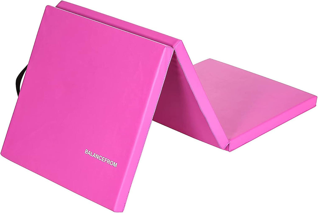 BalanceFrom 6x2 Feet 3-Panel Folding Gymnastics Mat – 2-Inch Thick Pad with Vinyl Surface and Carrying Handles for Tumbling, Yoga, Pilates, Home Workouts, and Martial Arts