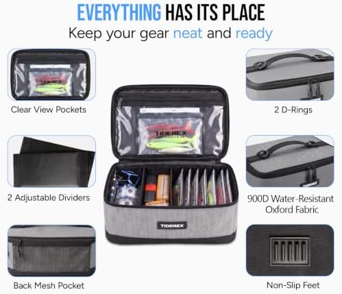 Fishing Tackle Bag with 20 DIY Soft Plastic Bait Bags, Gray