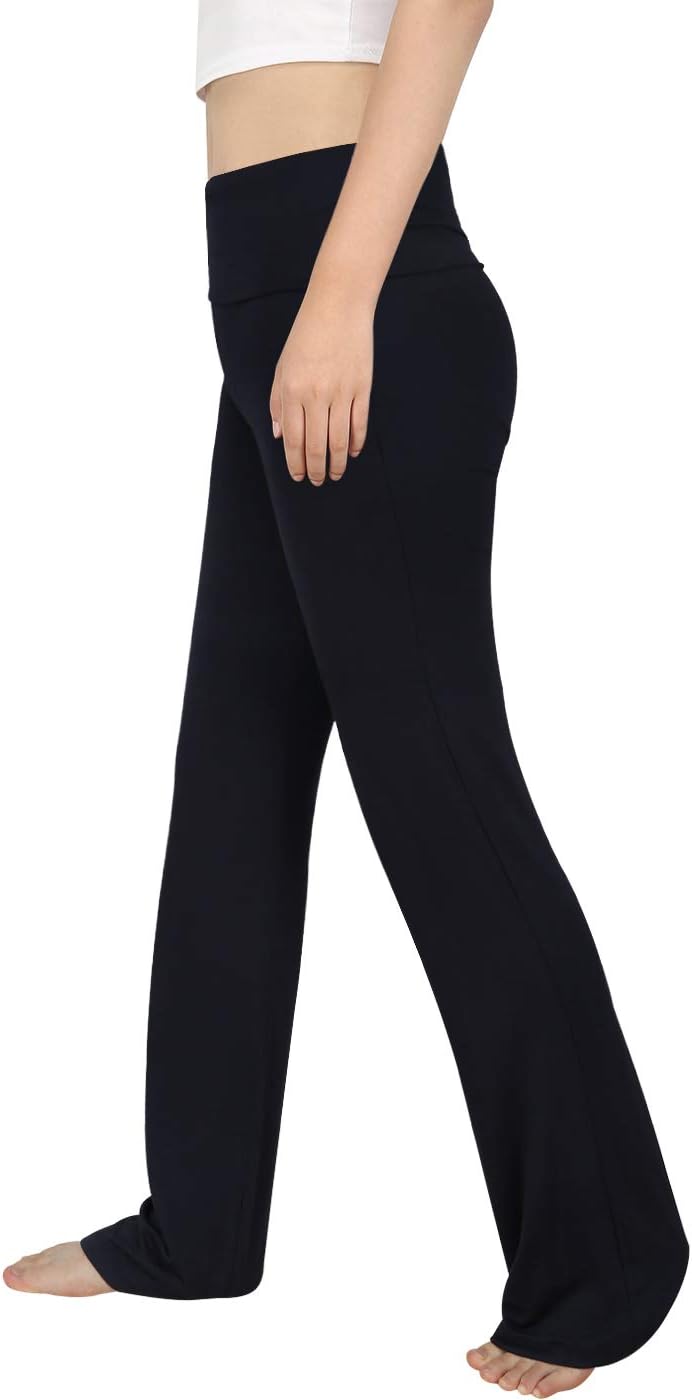 HDE Women's Color Block Fold Over Waist Yoga Pants Flare Leg Workout Leggings