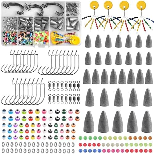 Carolina and Texas Rig Kit, 216pcs Bullet Sinkers Bass Fishing Tackle Kit